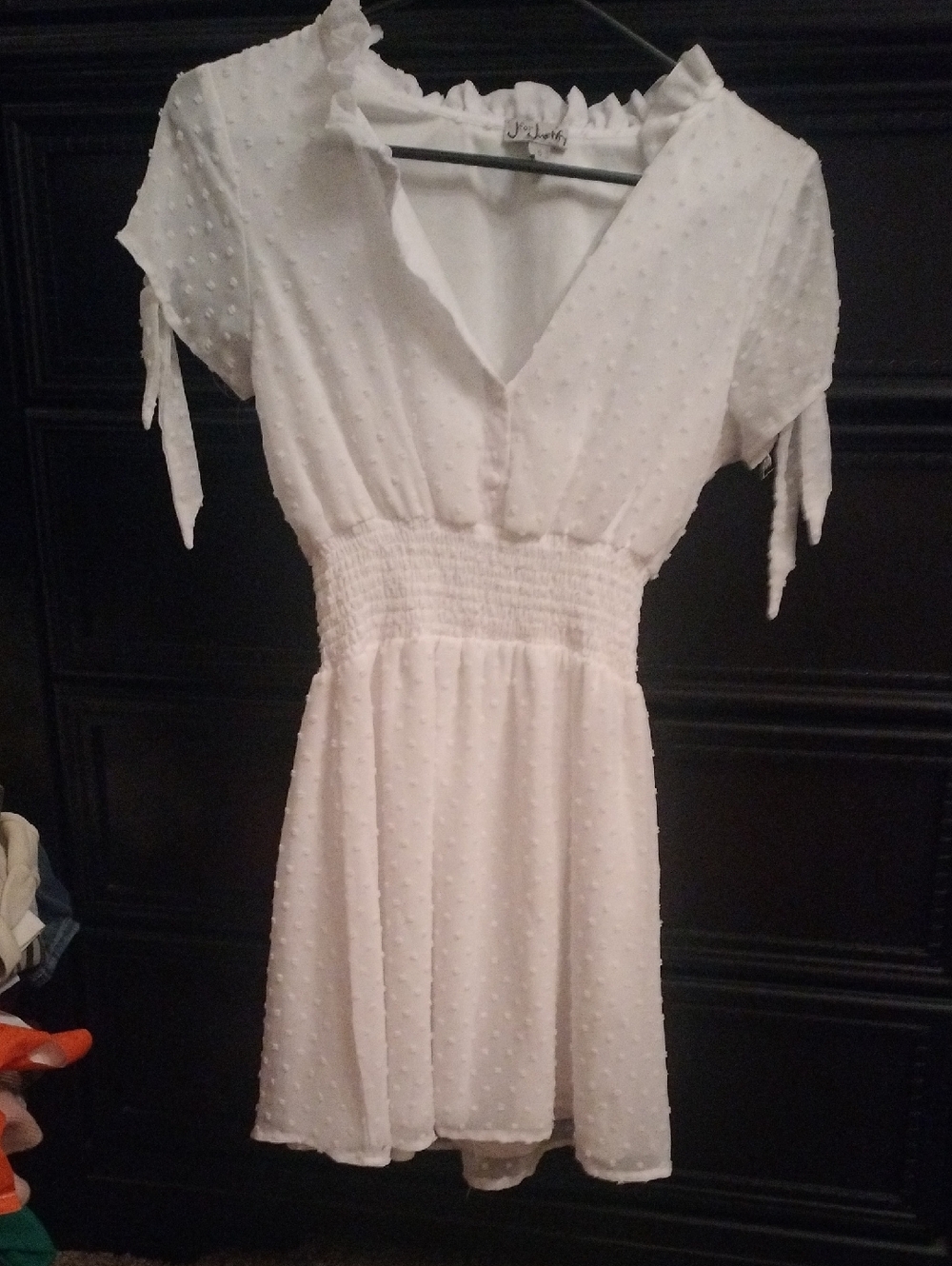 J for Justify White Swiss Dot Smocked Mini Dress